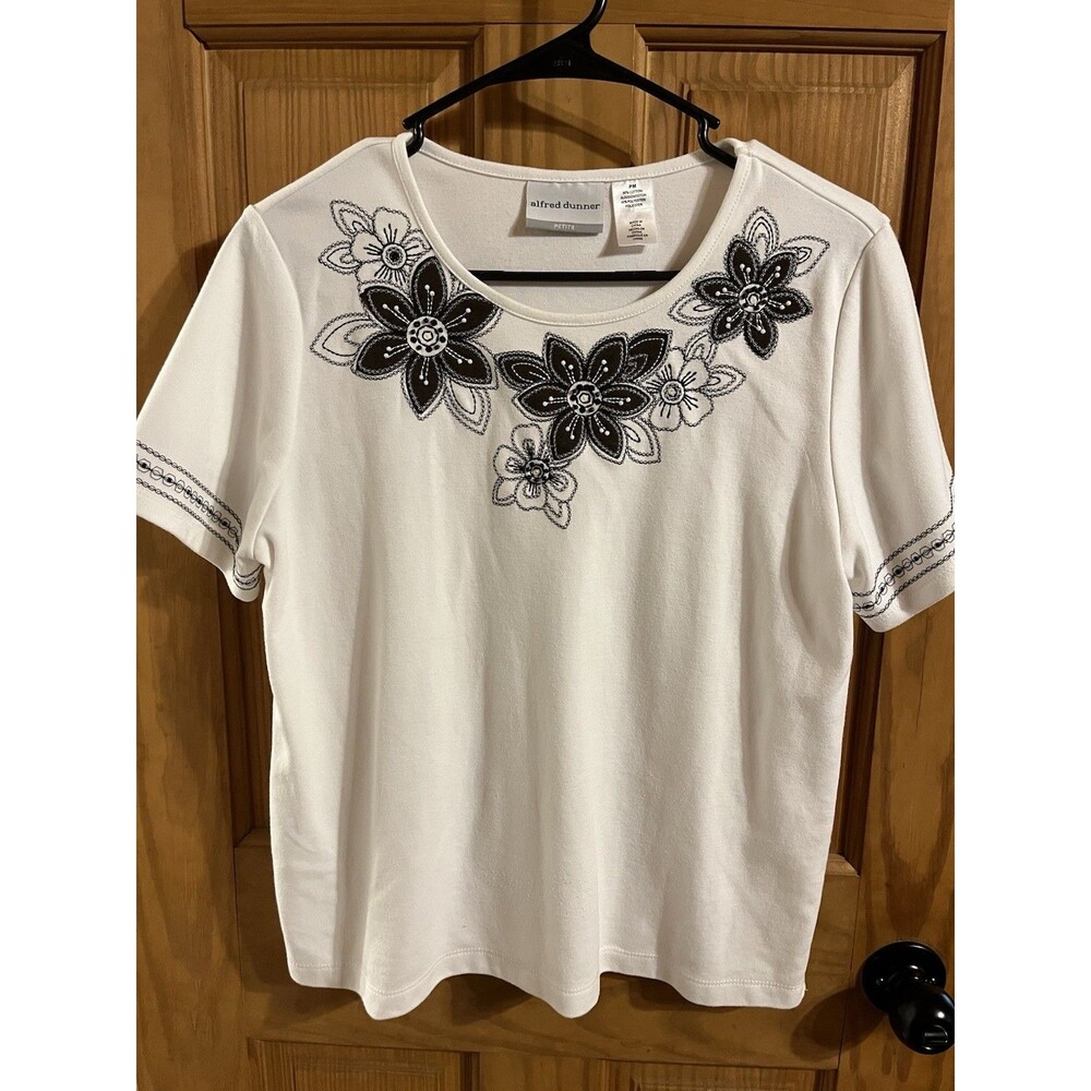 Alfred Dunner Women's Blouse Size Petite Medium Floral Short Sleeve
